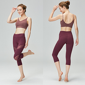 mesh panels mid waist yoga cropped pants