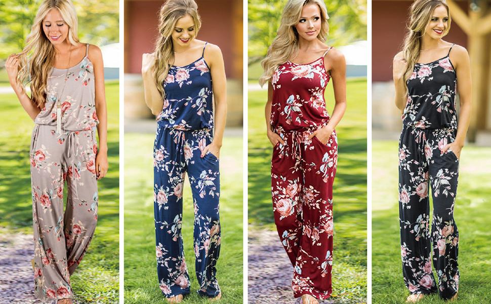 Floral Printed Jumpsuit Women Halter Sleeveless Wide Long Pants Casual Lounge Jumpsuit Rompers