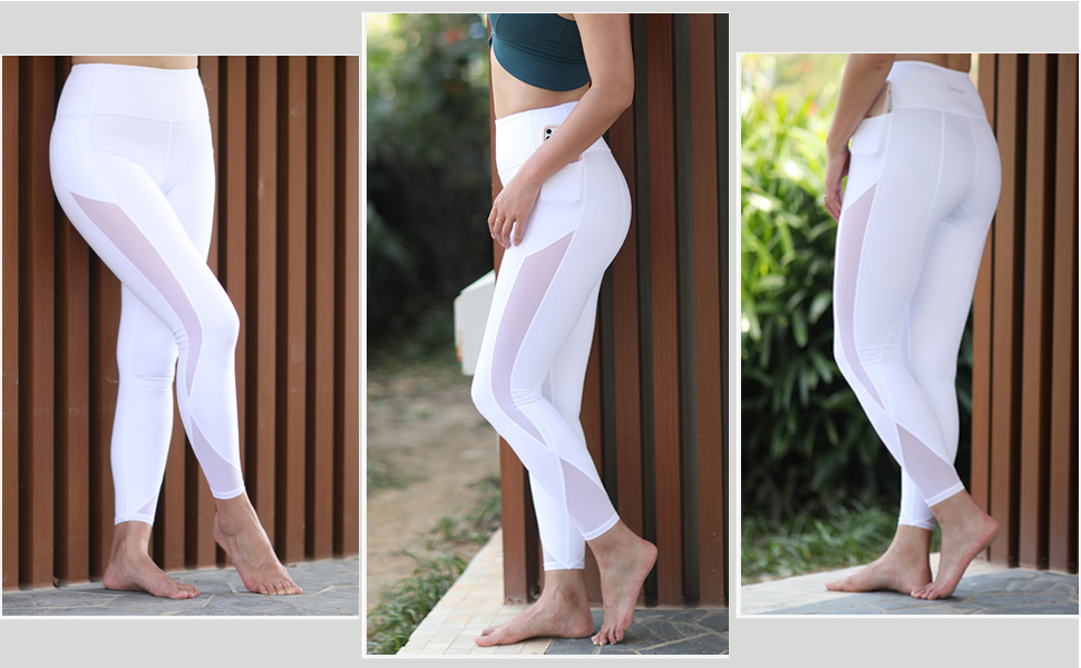 White Mesh Leggings for Women Yoga Workout Pants