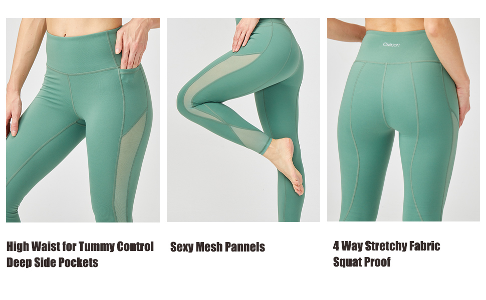 Green Women Mesh Workout Leggings Yoga Pants for Woman