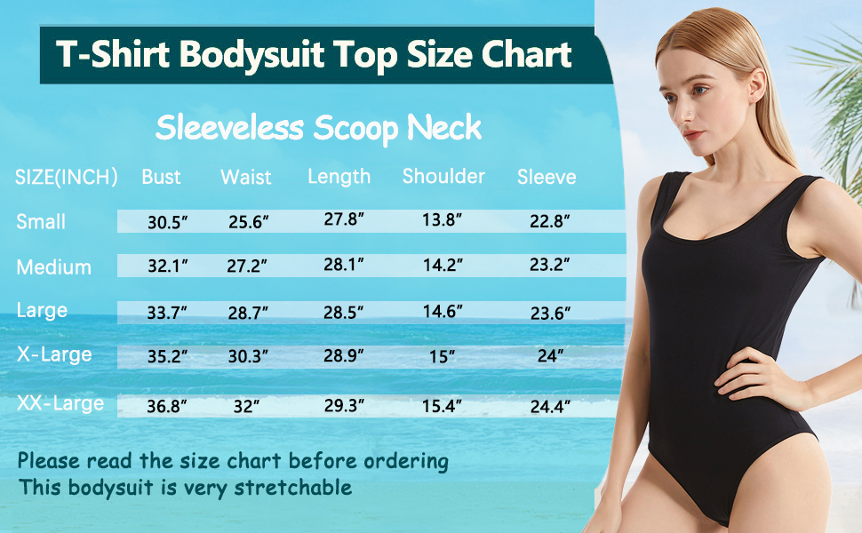 sleeveless bodysuit size chart