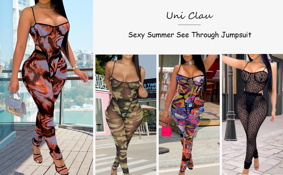 Sexy Two Piece See Through Tie Dye Printed Jumpsuit for Women