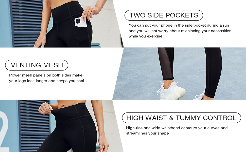 Women's Mesh High Waist Leggings Yoga Pants with Pockets Tummy Control Workout Yoga Leggings