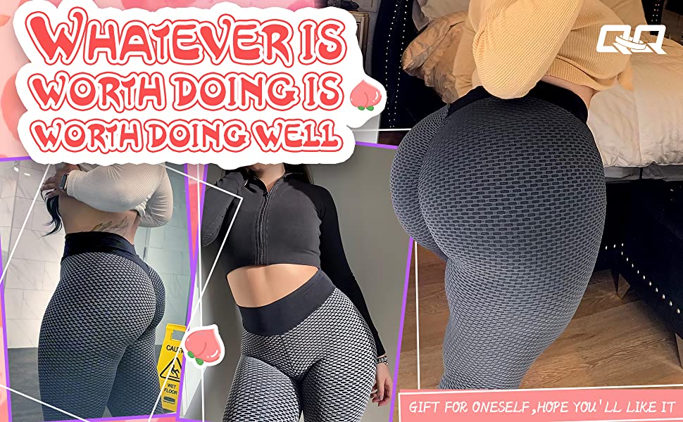 Women Ruched Butt Lifting Yoga Pants High Waist Tummy Control Workout Leggings Textured Booty Tights