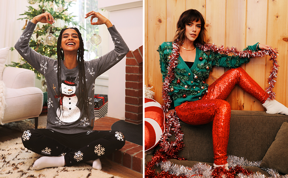 Tipsy Elves Sequined Christmas Leggings for Women