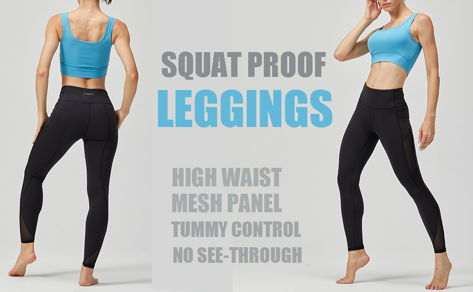 Women Yoga Leggings with Pockets Workout Mesh Pants High Waisted Tummy Control