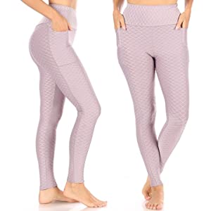 high waist yoga leggings,diamond textured leggings,butt sculpting,tummy control,pockets,ruched butt