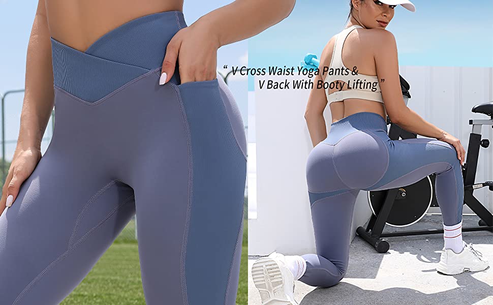 crossover butt lifting leggings with pockets for women