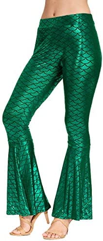 mermaid leggings : Spadehill Halloween Women's Mermaid Flared Shiny ...