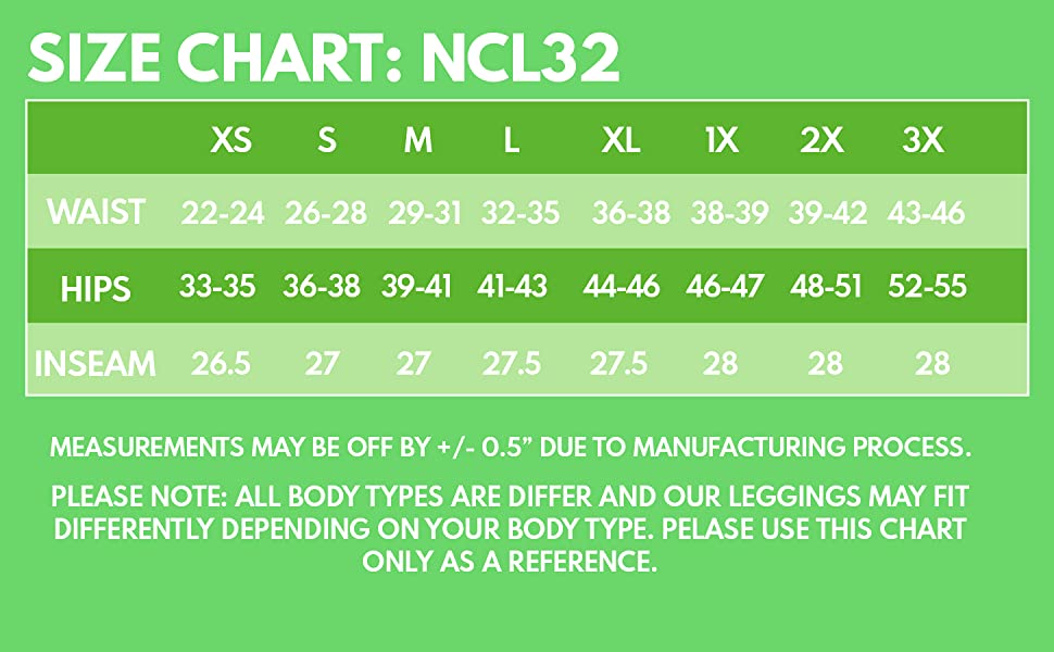 NCL32-SIZE CHART