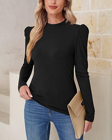 Women's Mock Neck Puff Sleeve Top