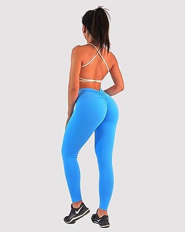 Womens V-Back Scrunch Butt Lifting Leggings High Waisted Booty Tights Workout Gym Yoga Pants