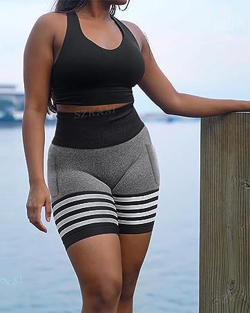 Striped Scrunch Butt Shorts with Pockets for women tummy control biker shorts gym shorts women