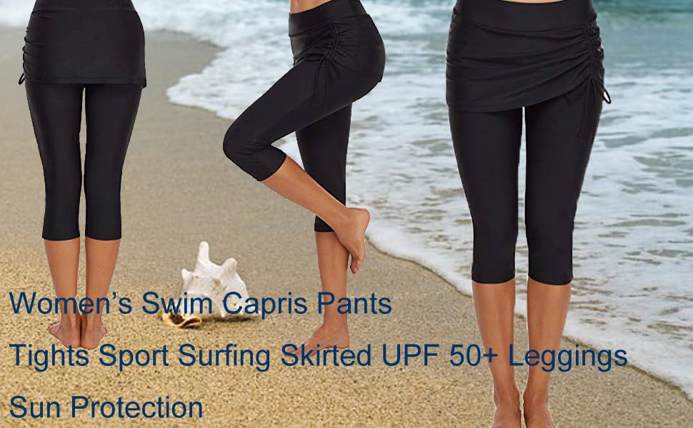 Women’s Swim Capris Pants Tights Sport Surfing Skirted UPF 50+ Leggings Sun Protection