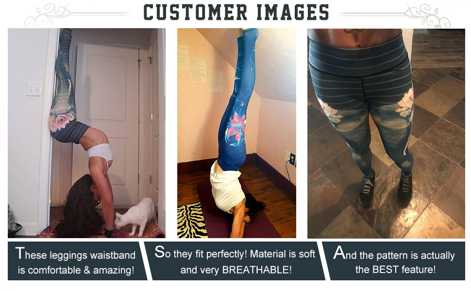 Witkey Over The Heel Yoga Pants Women Printed Stirrup Pants High Waist Yoga Leggings 