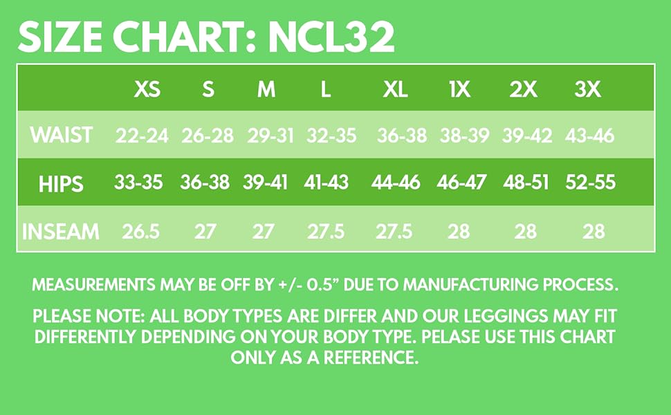 NCL32-SIZE CHART