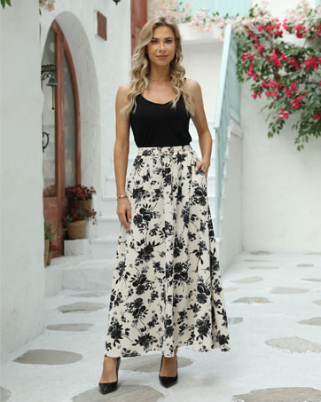 Women Flowy Maxi Skirt Summer Pleated High Waisted Casual Long Skirts with Pockets