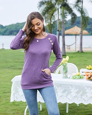 Women's Casual Long Sleeve Tunic Tops Fall Tshirt Blouses