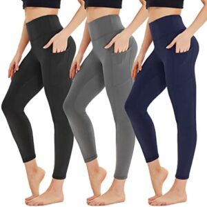 plus size leggings with pockets : HIGHDAYS 3 Pack Leggings for Women with Pockets - High Waist Capri Workout Running Yoga Pants