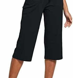 leggings for women capri plus size pack : BALEAF Women's Capris Casual Summer Cotton Wide Leg Yoga Capri Sweatpants Loose Lounge Workout Crop Pants Pockets