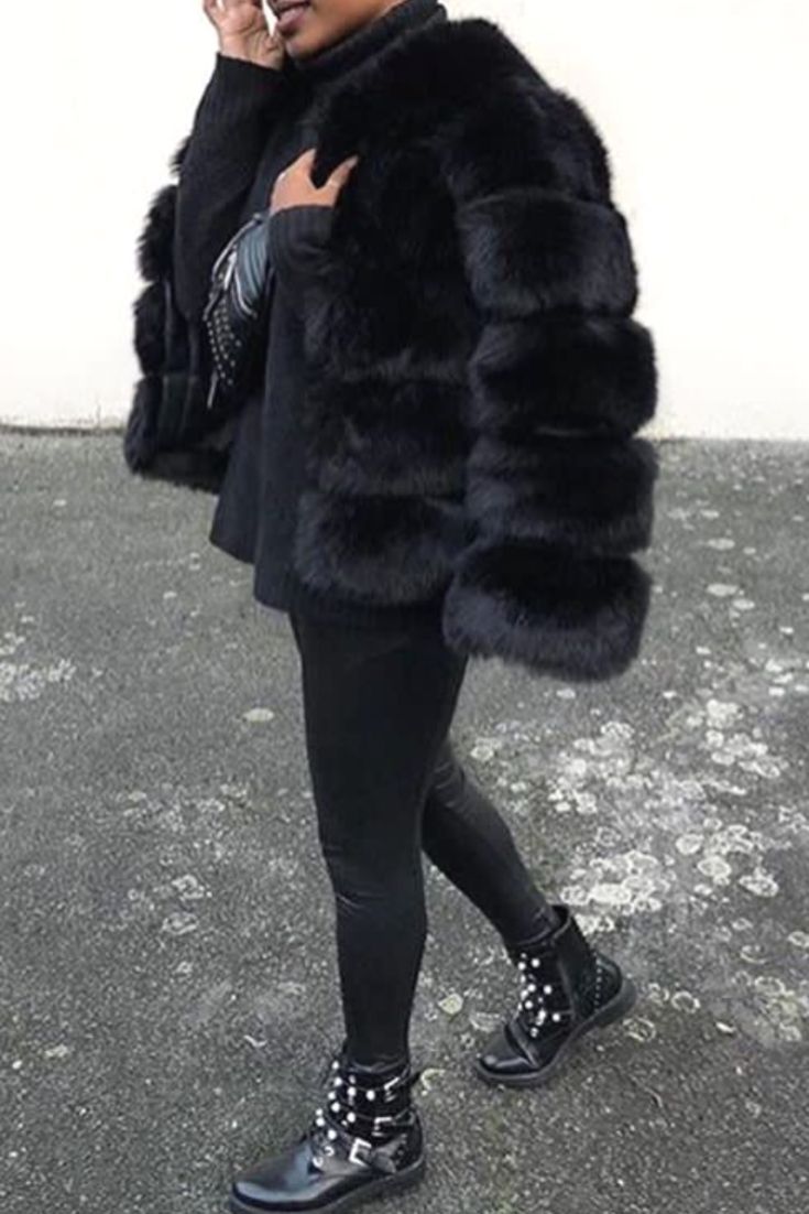 look manteau fourrure noir