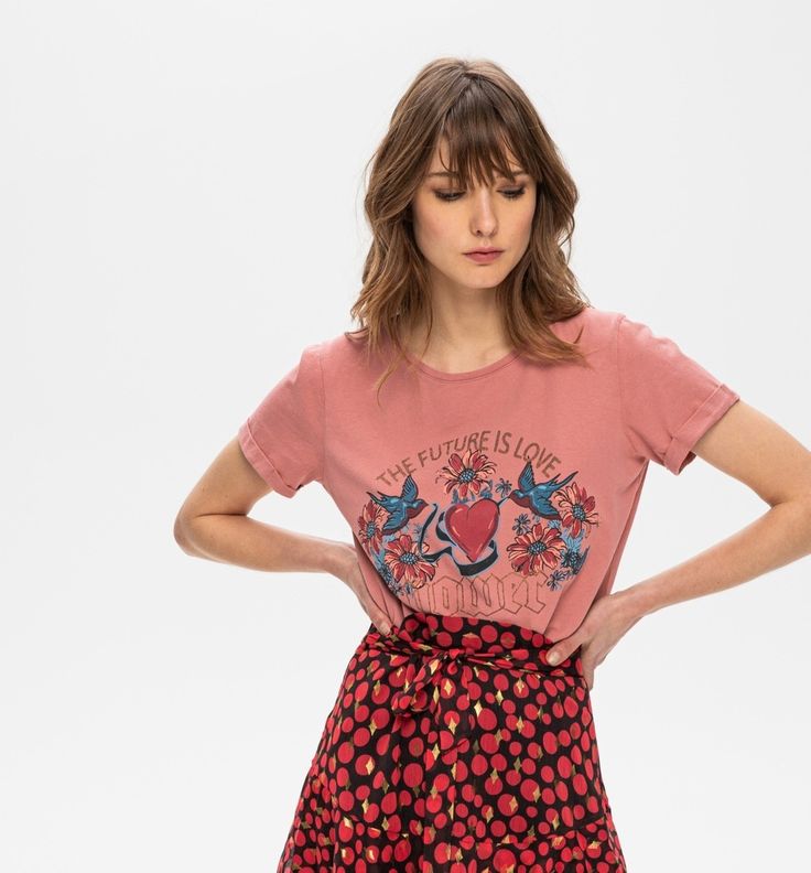 T-shirt à message Femme - Imprimé rose | Grey prints, Womens tops