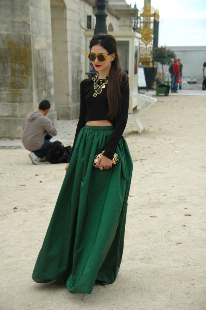 tenue jupe longue verte