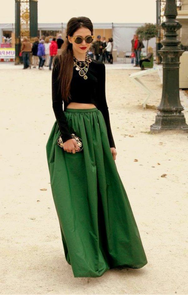 tenue jupe longue verte