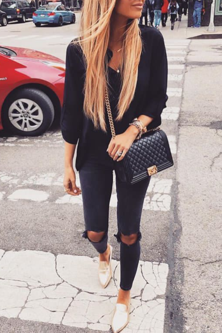 tenue chic avec un jean noir