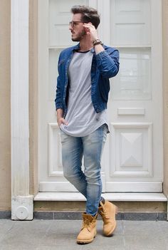 tenue avec jean bleu clair homme