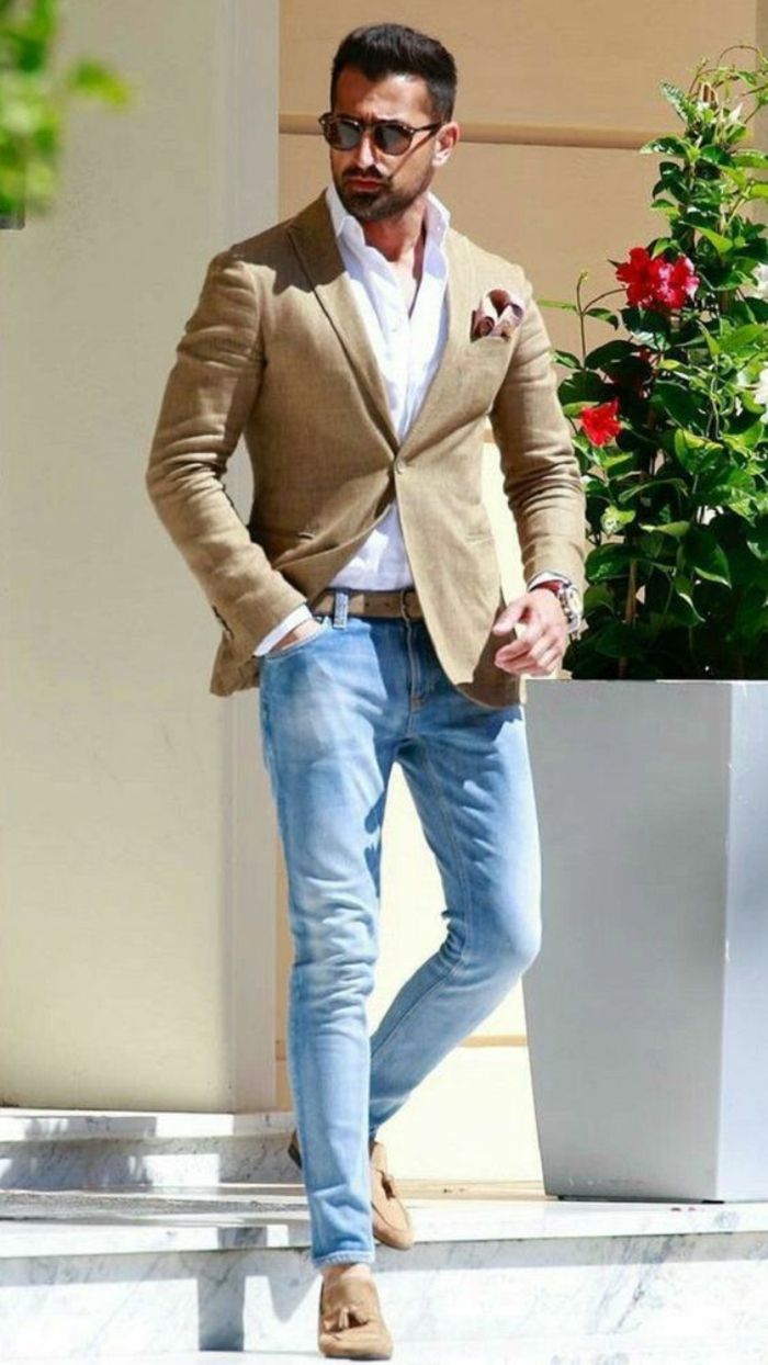 tenue avec jean bleu clair homme