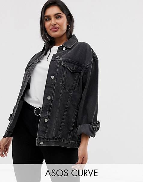 ASOS DESIGN CURVE - Veste girlfriend en jean - Noir délavé | Veste