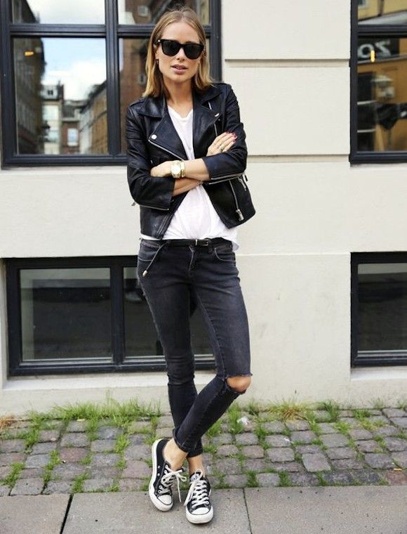 tenue avec veste en jean noire