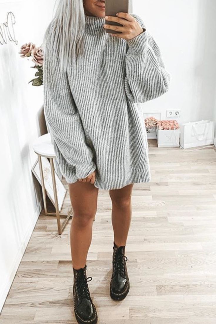 tenue robe pull grise