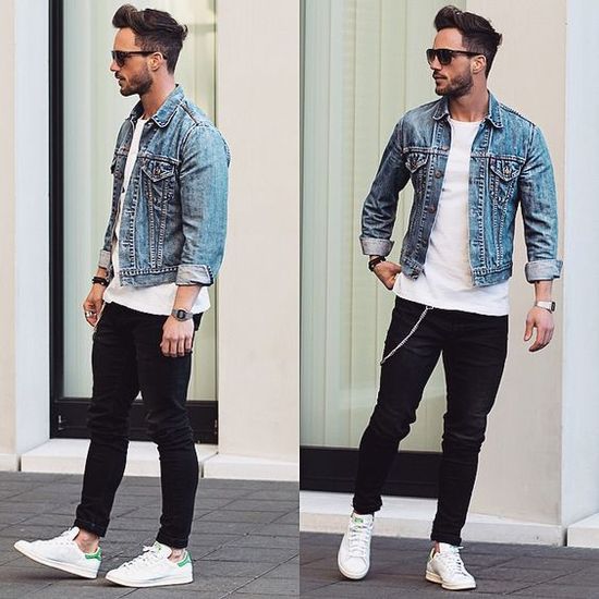 tenue avec veste en jean homme