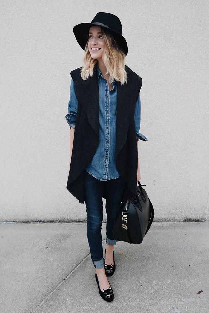 tenue veste en jean sans manche