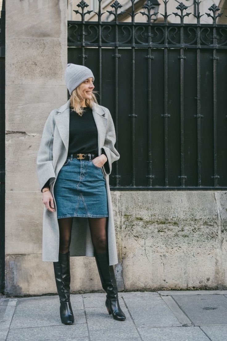 tenue avec jupe en jean noir hiver