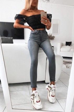 tenue jean gris femme