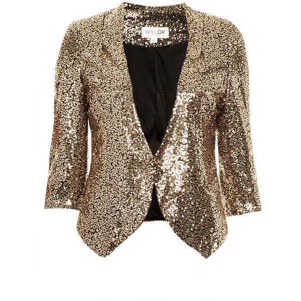 TOPSHOP **Gold Sequin Blazer by WYLDR ($60) ❤ liked on Polyvore
