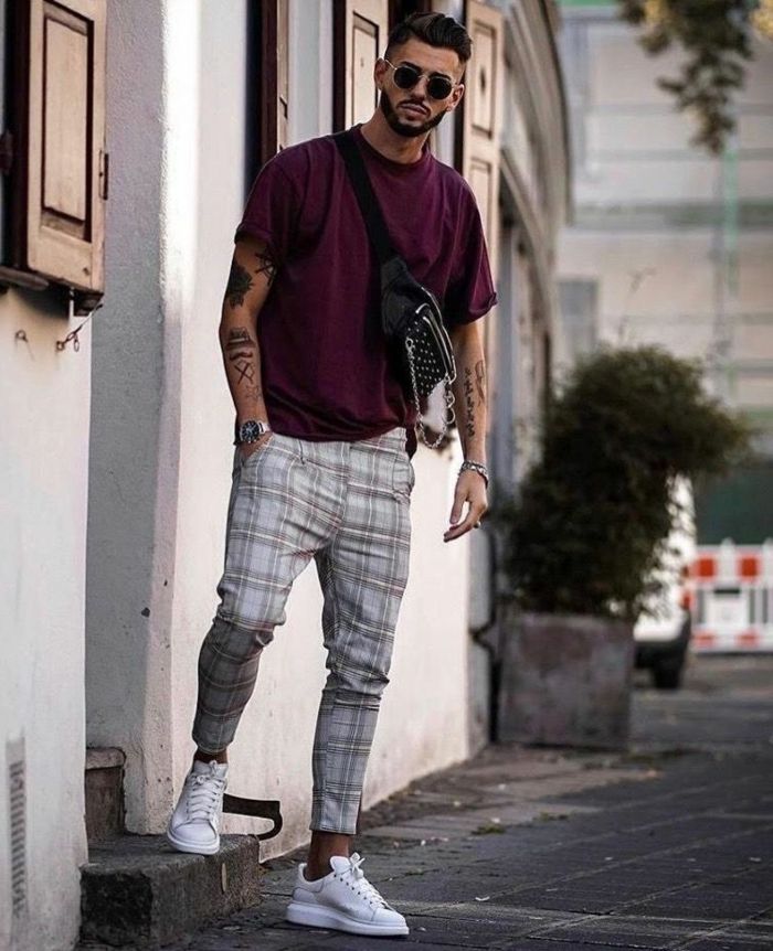 tenue avec pantalon a carreau homme