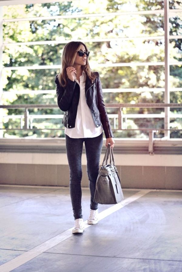 tenue veste cuir noir