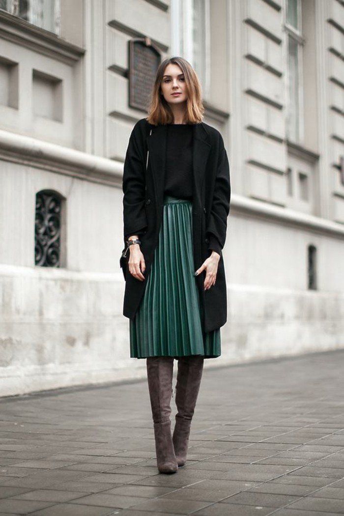 look jupe longue plissée