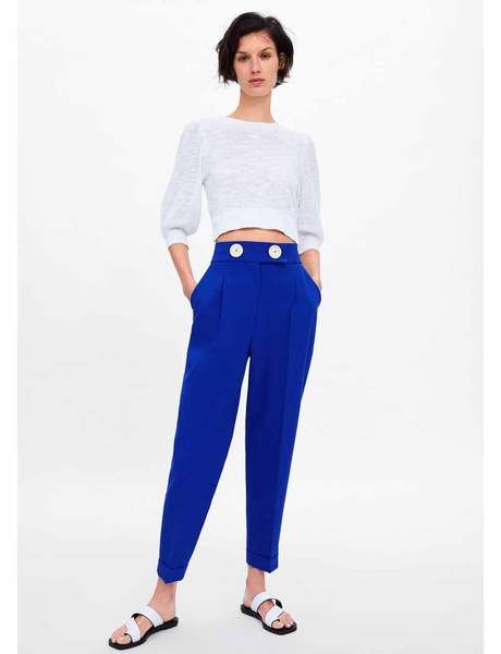 pantalon blanc haut bleu