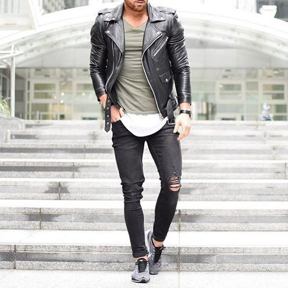 tenue veste cuir noir