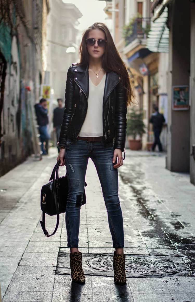 tenue veste cuir noir