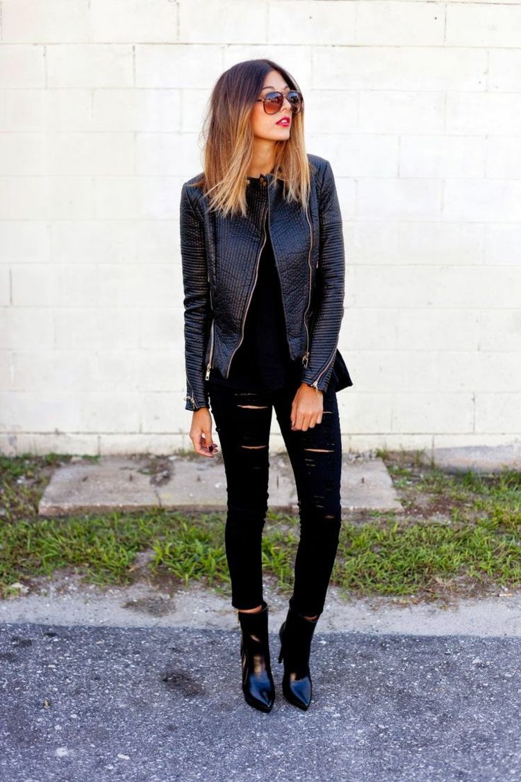 tenue veste cuir noir