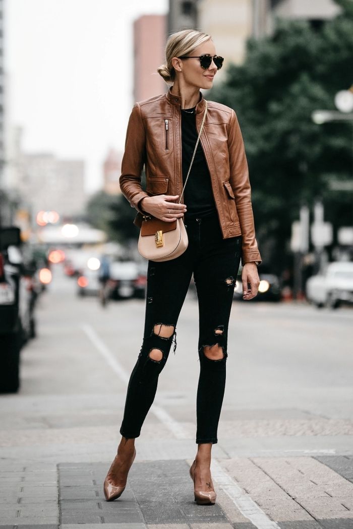 look veste en cuir femme