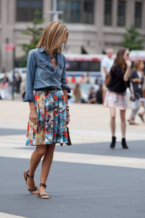 jupe longue et chemise en jean