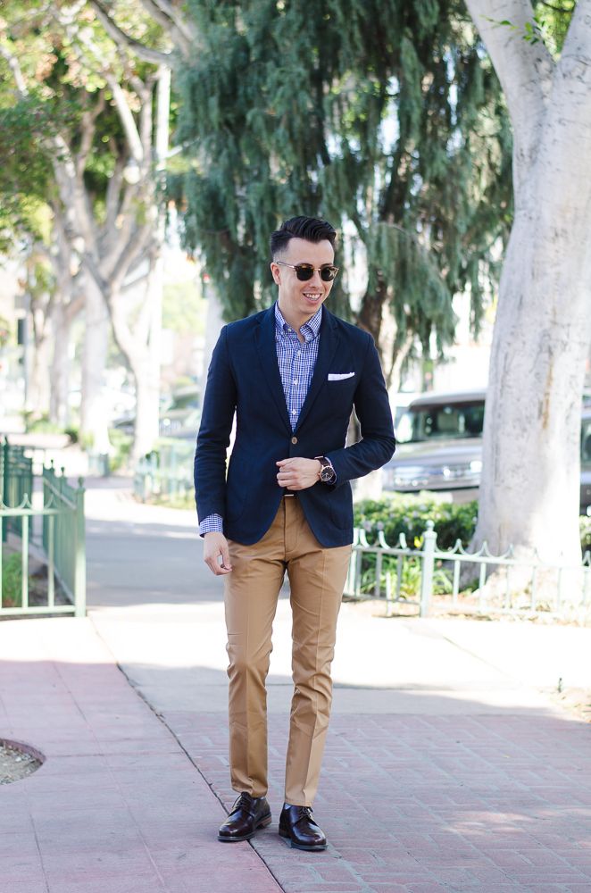 blue blazer beige pants