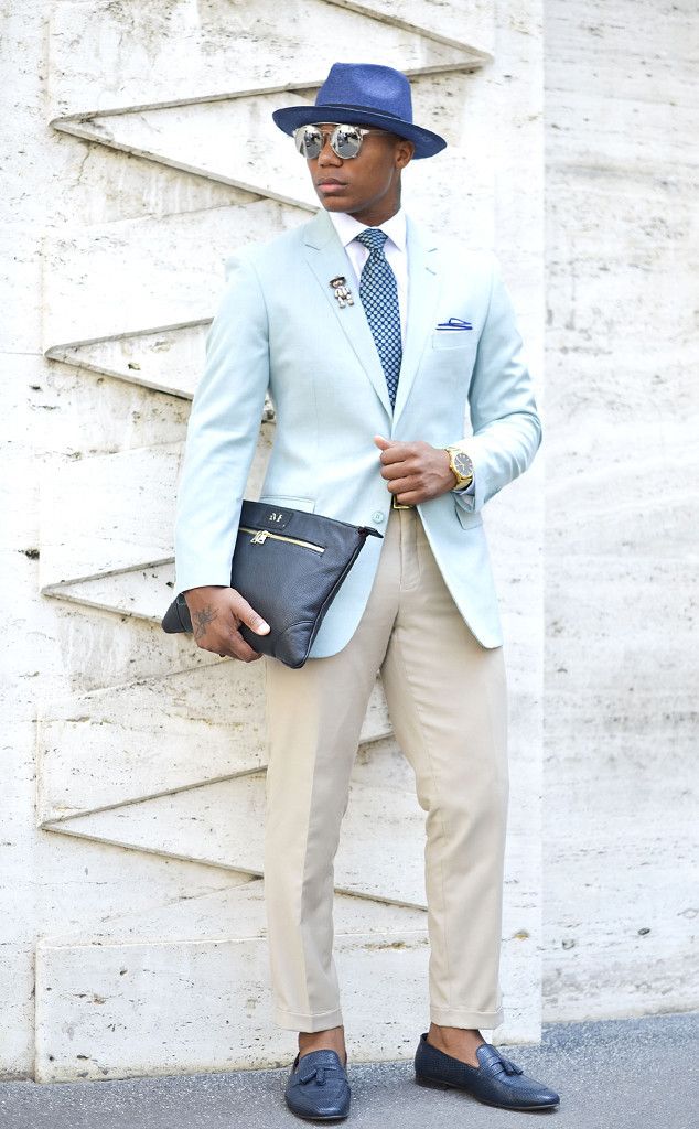 blue blazer beige pants